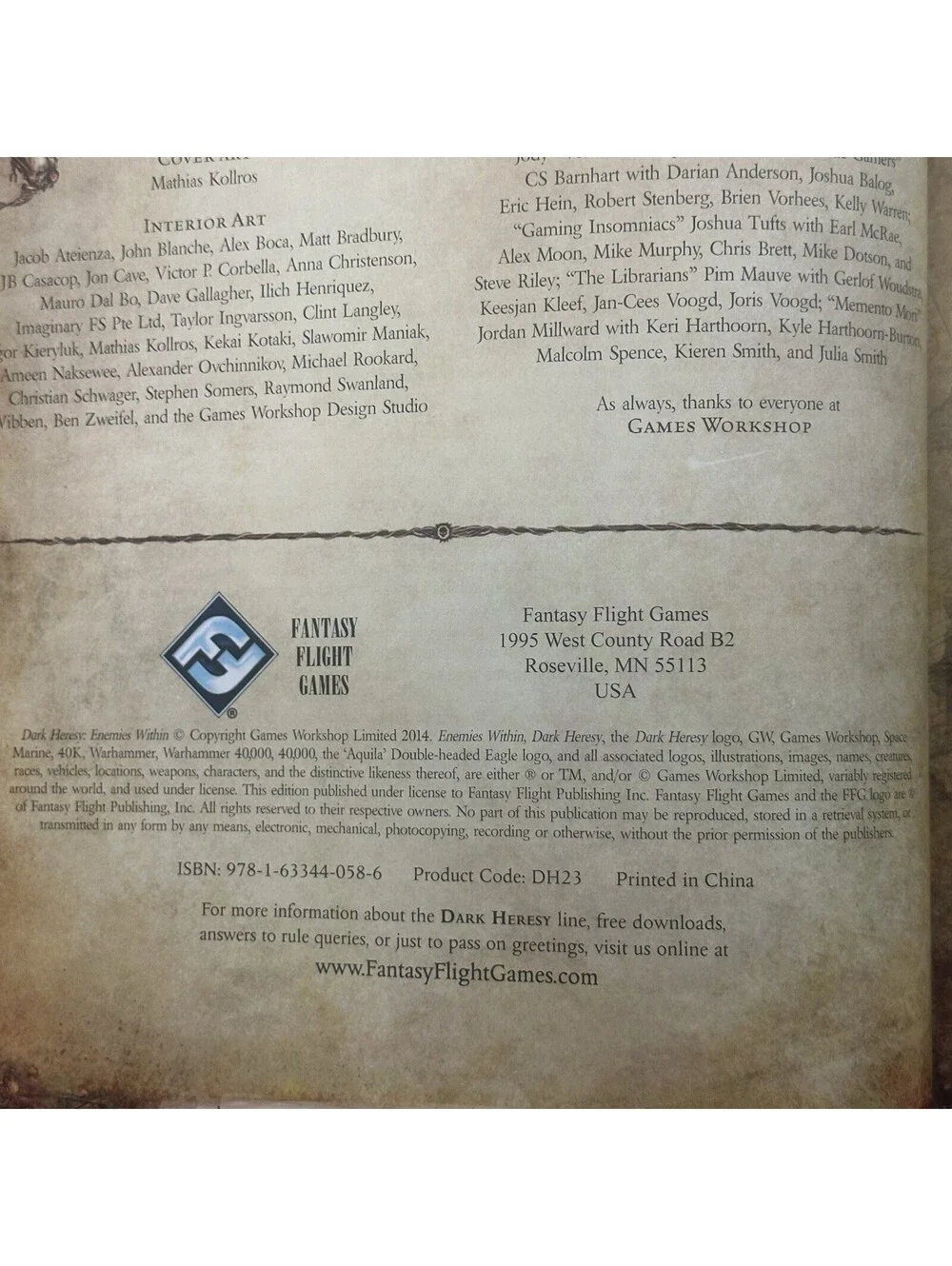 FFG Dark Heresy Enemies Within EX/NM